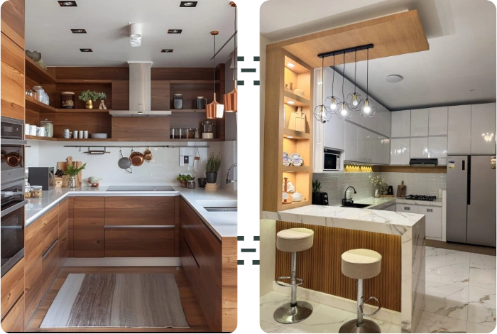 Stylish Kitchen with Wooden and White Cabinets
